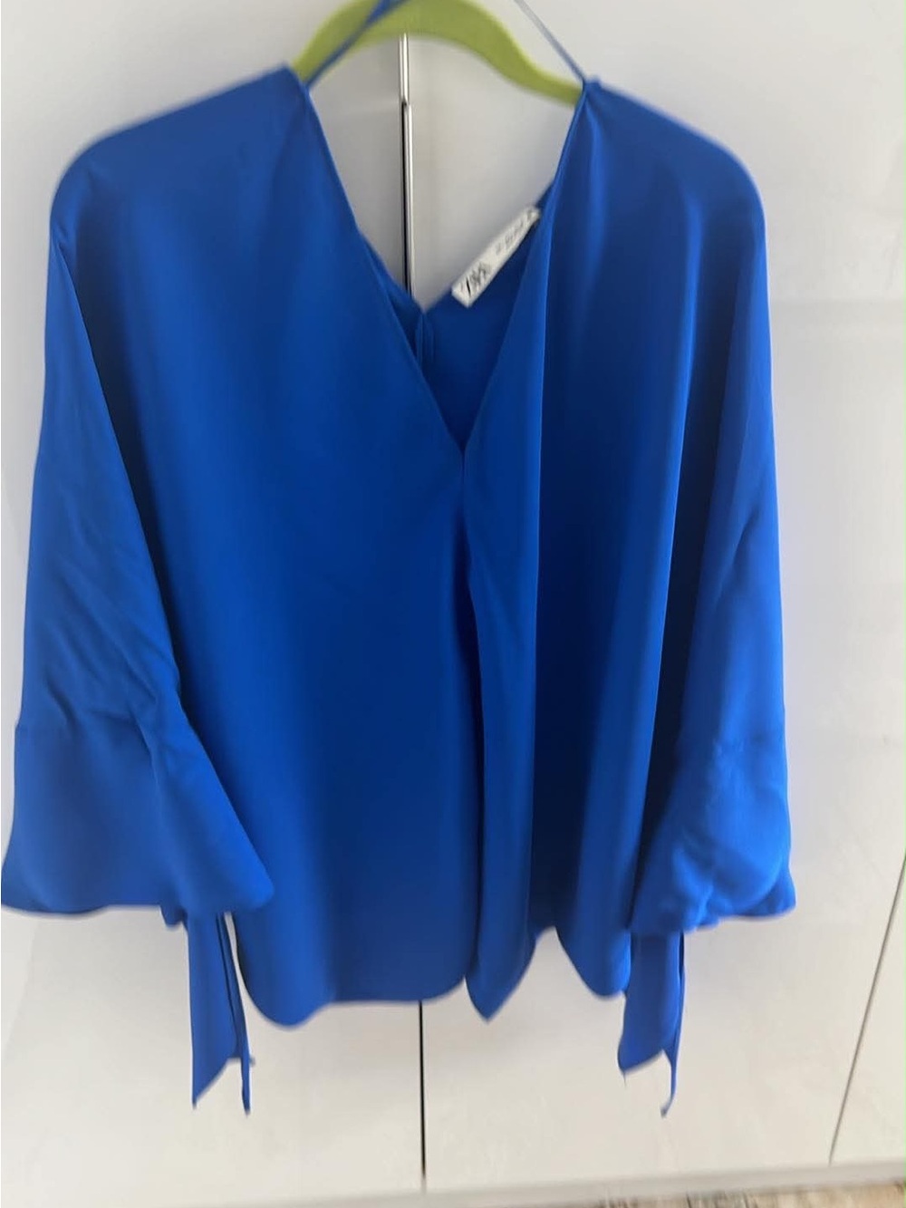 Zara Women’s V-Neck Blue Blouse with Tie Sleeves